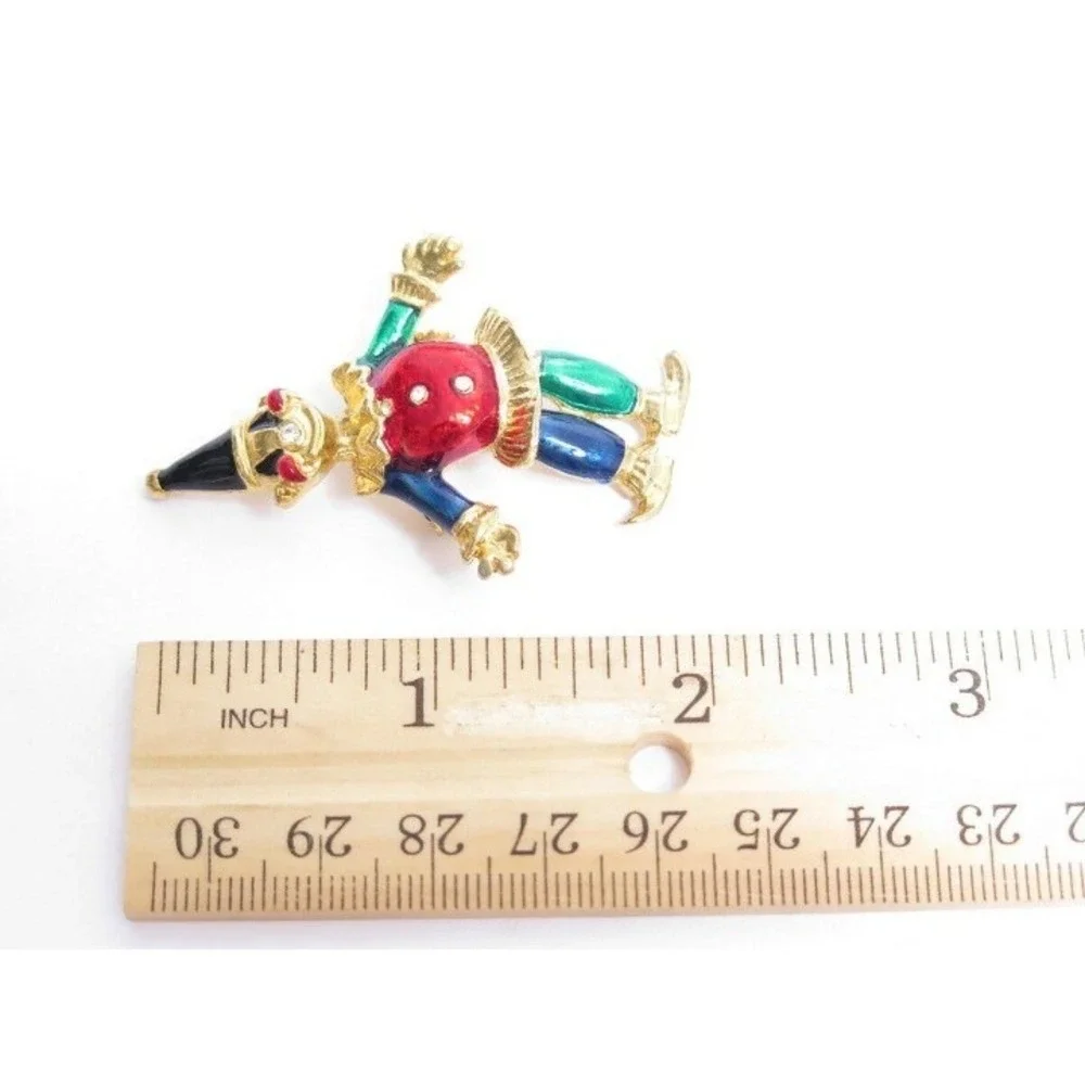 Vintage‎ Articulated Enamel Rhinestone Gold toned CLOWN Pin